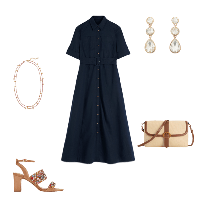 Ora Linen Blend Shirt Dress-Navy | Boden USA