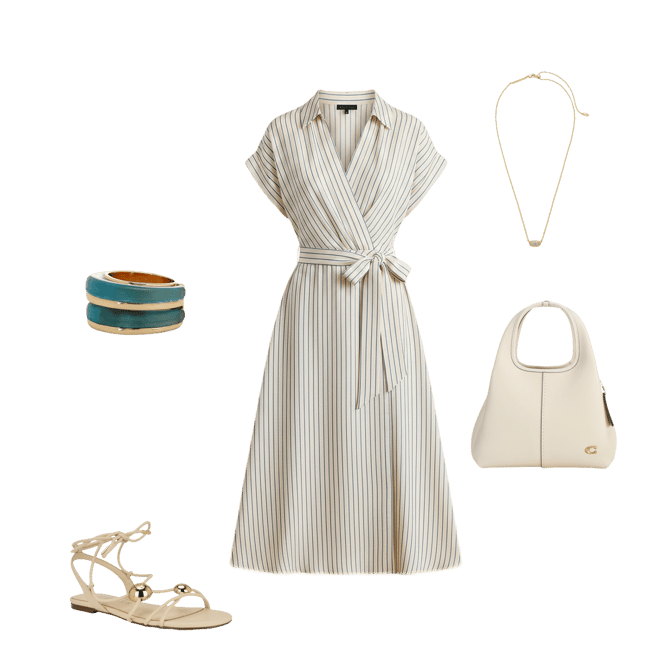 Lauren Ralph Lauren Luxe Twill Stripe Surplice Spread Collar Short