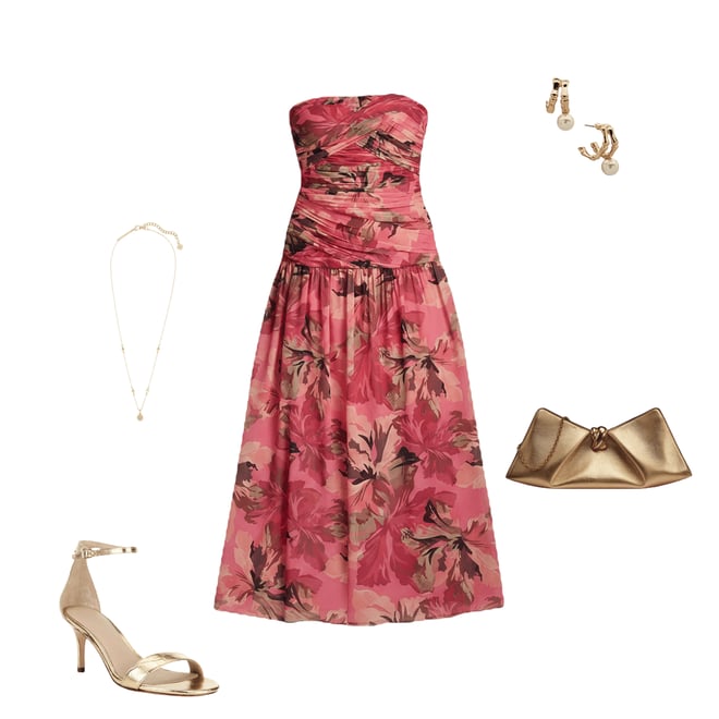 BCBG Chiffon Strapless Ruched Floral Printed Drop Waist Maxi Dress |  Dillard's