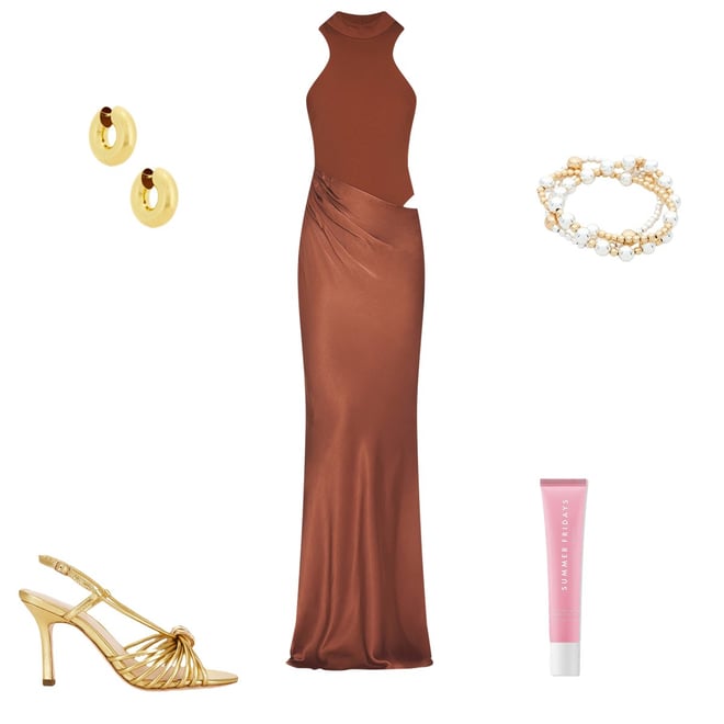 estrella maxi dress in nutshell brown High Collar Knot Full Sleeves Bodycon Maxi Dress
