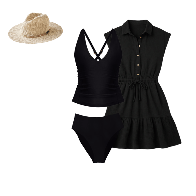 Alex Gauze Dress Black Collar Elastic Waist | Carve Designs