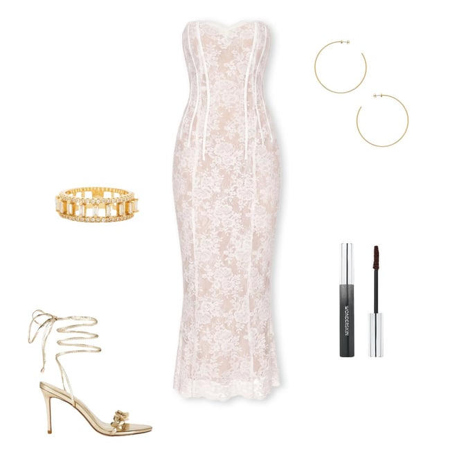 V. Chapman Capulet Midi Dress in White Chantilly Lace | REVOLVE