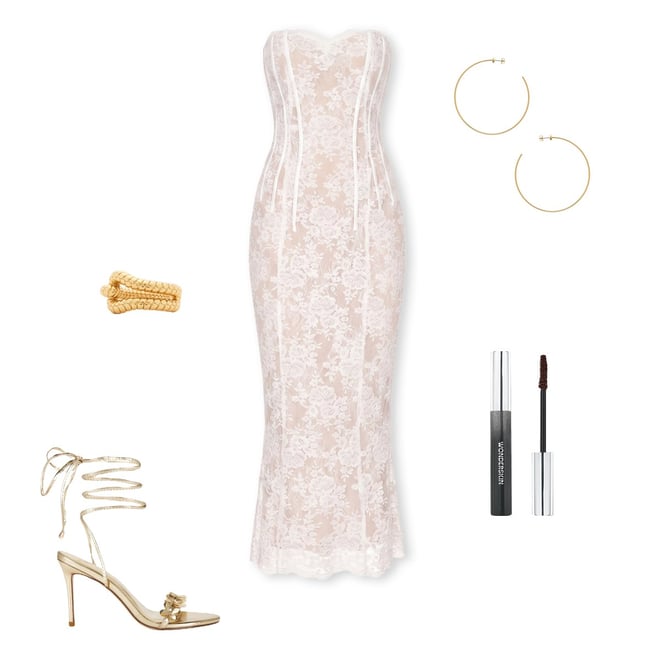 v chapman capulet strapless corset chantilly lace midi dress V. Chapman Capulet Strapless Corset Chantilly Lace Midi Dress