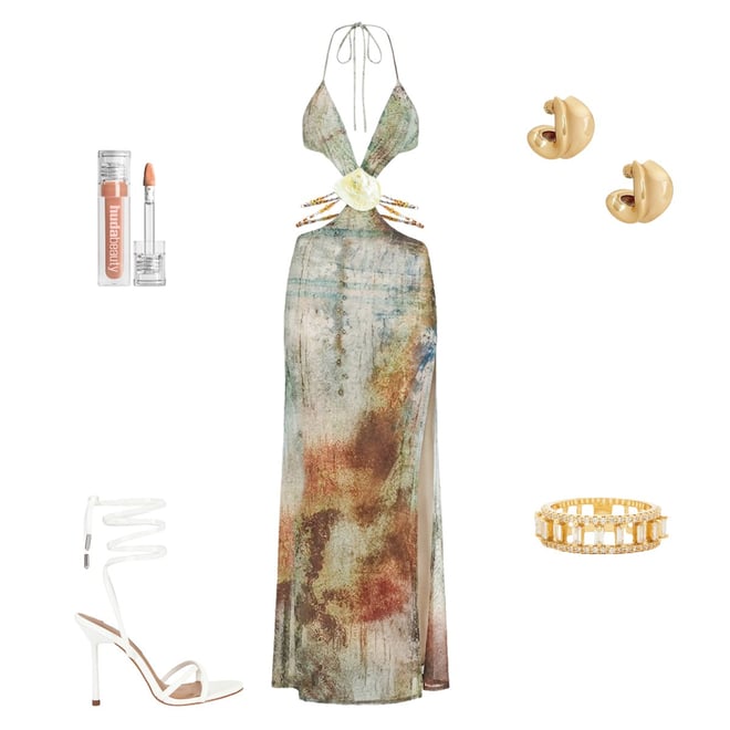 chinese dress ladies Backless Maxi Dress with Shell Trim | Plunge Neckline