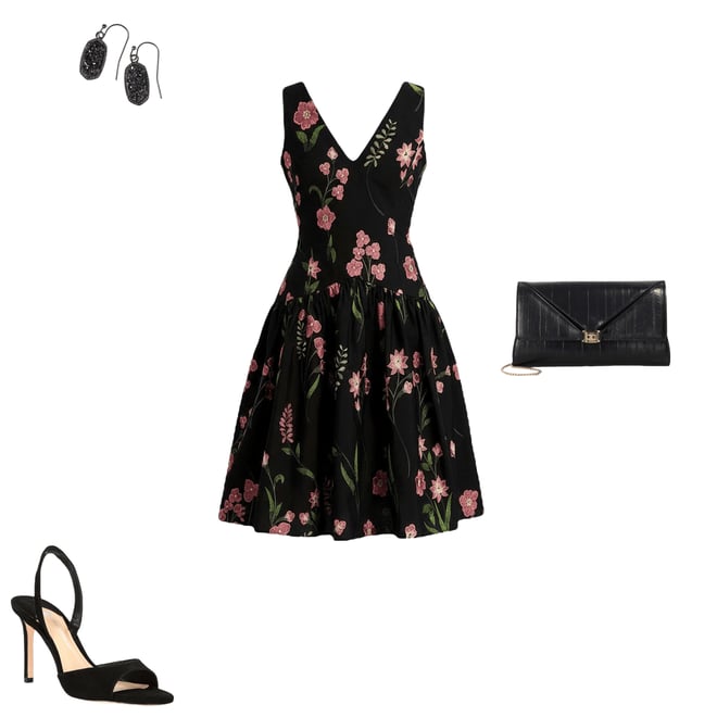 embroidered mesh sleeve dress KENSIE DRESSES Womens Black Embroidered Floral Sleeveless Off Shoulder –  Bobbi + Bricka main image 0