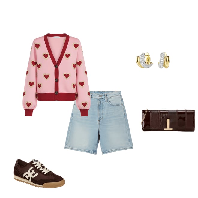 Never Fully Dressed Pink Hearts V-Neck Long Sleeve Cardigan