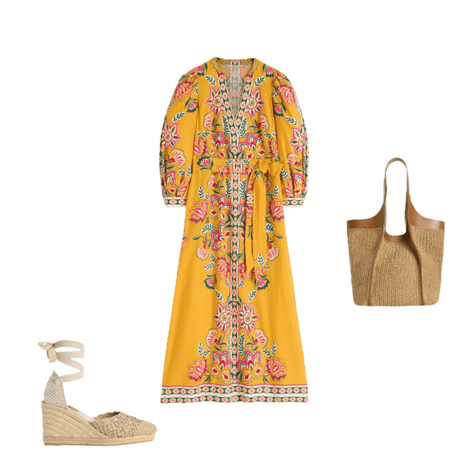 Octavia Linen Blend Dress-Yellow Blossom Elegance | Boden USA