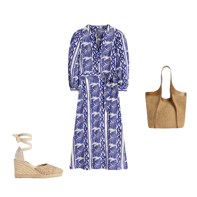 Octavia Cotton Dress-Blue Ivory Embroidery | Boden USA
