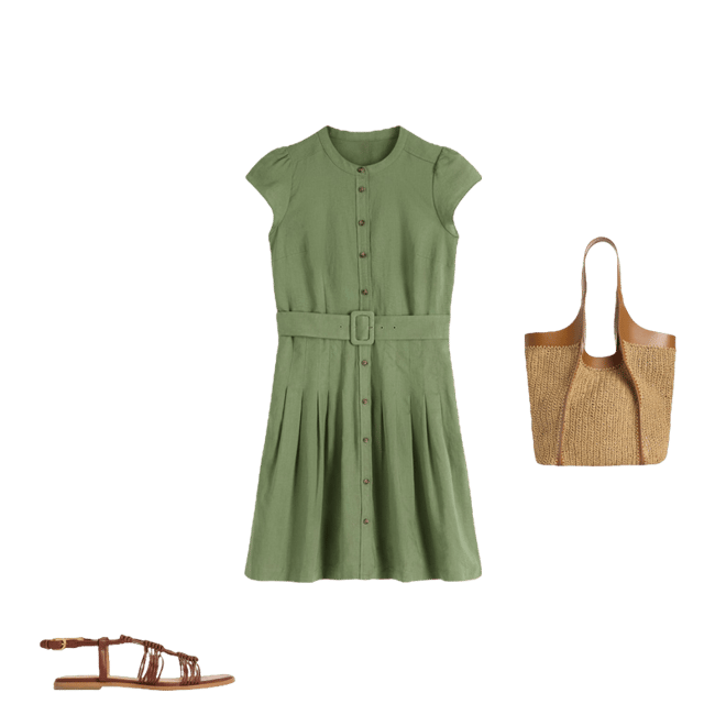 Arabella Short Linen Dress-Safari Green | Boden USA