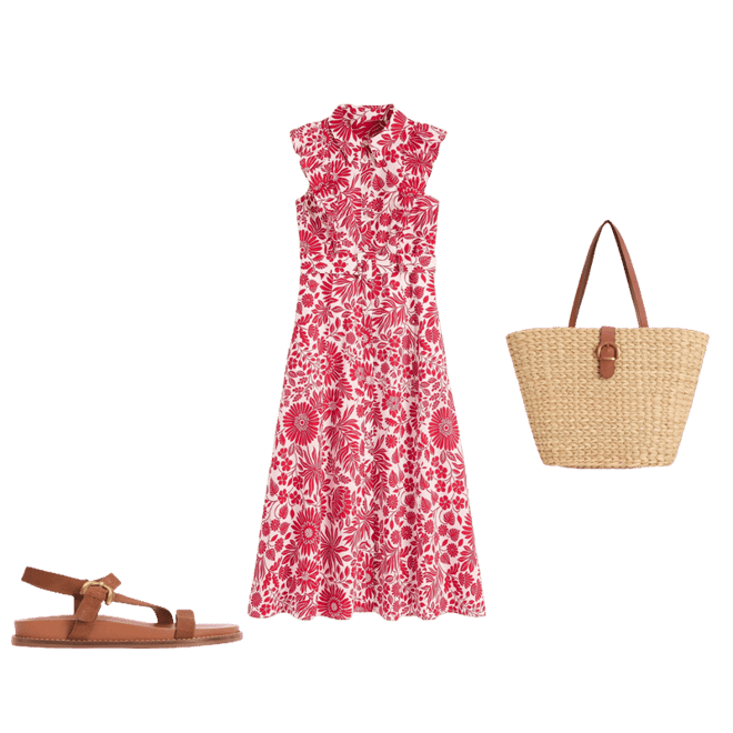 Ruffle Bodice Shirt Dress-Merida Red, Flowerbed Bloom | Boden USA
