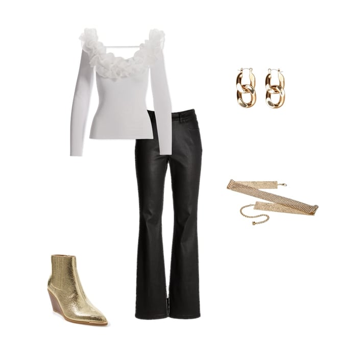 Organza Ruffle V Neck Sweater Off White