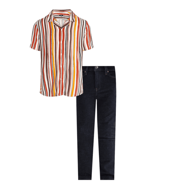 Painted Stripe Rayon Short Sleeve Shirt | Express