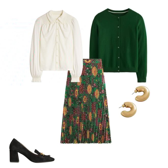 6th bundle featuring 4 items which compliment Eva Cashmere Crew Cardigan