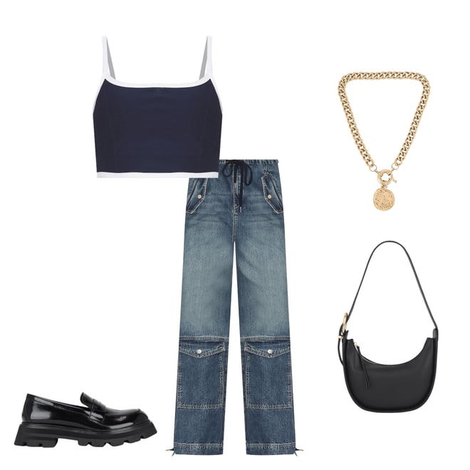 1st bundle featuring 4 items which compliment Alix Wide Leg Drawstring Cargo Jeans