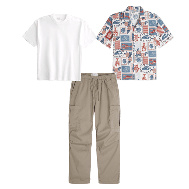 Boxy Linen-Blend Lobster Pattern Shirt