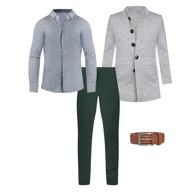 Open Button Overcoat - Grey Herringbone