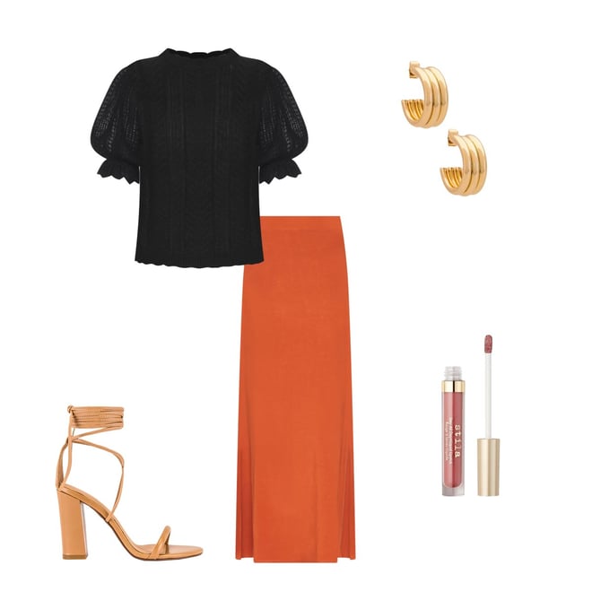 Burnt orange skirt outfit best sale