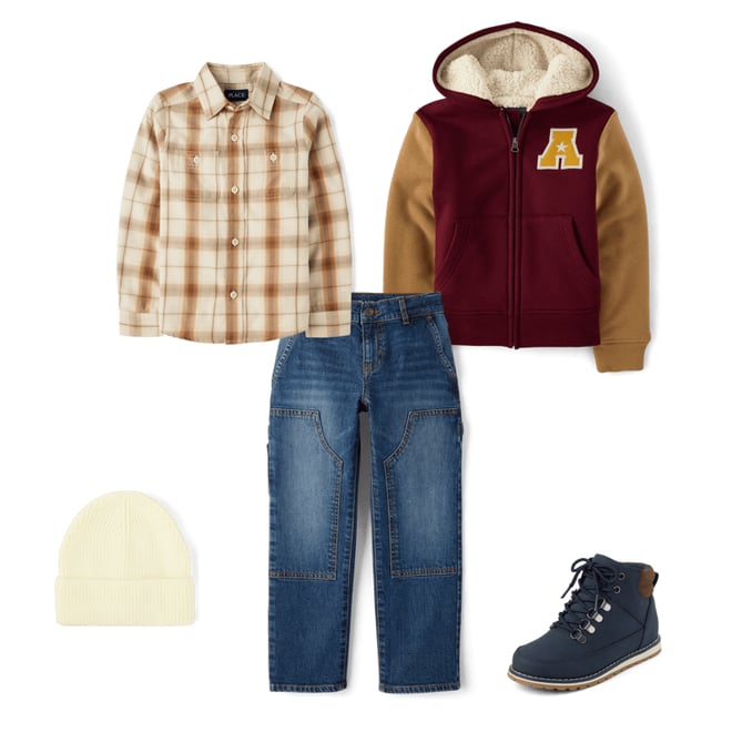 3rd bundle featuring 4 items which compliment Boys Varsity Fleece Sherpa Lined Zip Up Hoodie