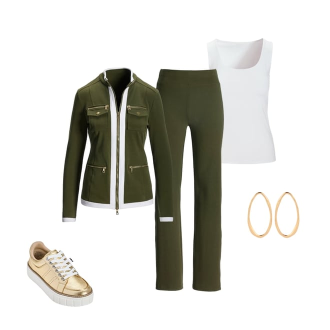 Chic Zippered Sport Coordinate Set Olive Night