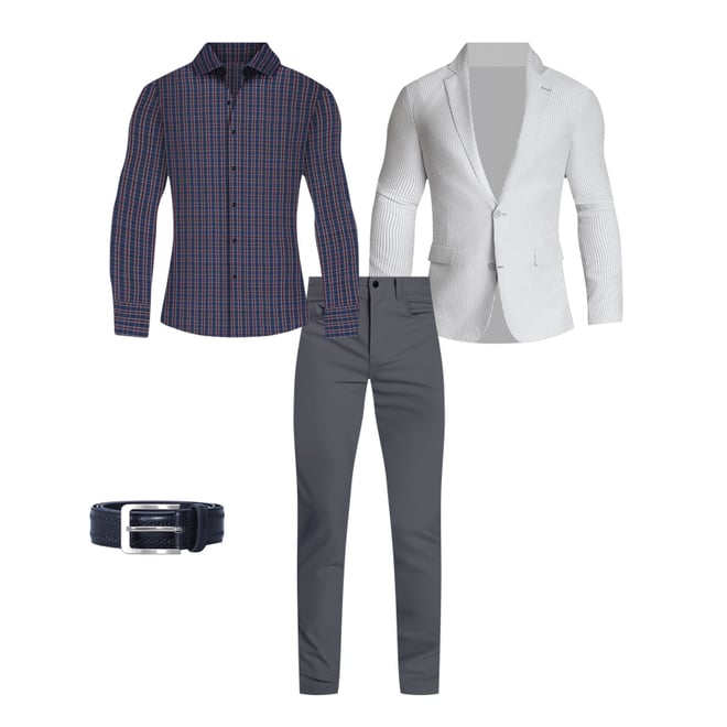 Athletic Fit Stretch Blazer - Grey Seersucker