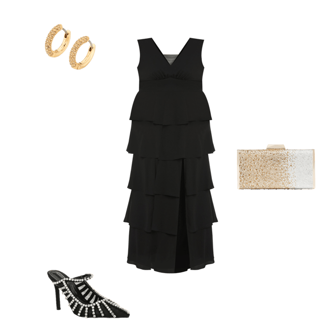R & M Plus Size Richards Sleeveless V-Neck Tired Skirt Front R & M Plus Size Richards Sleeveless V-Neck Tired Skirt Front