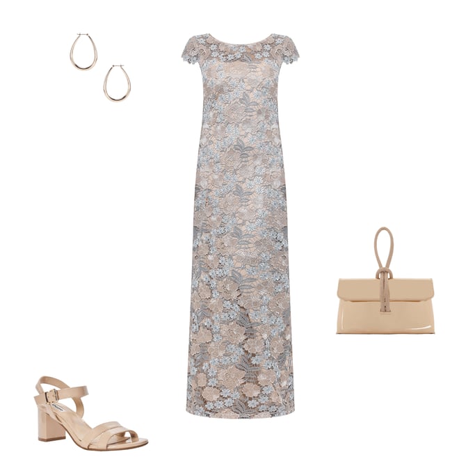 Xscape Lace Boat Neck Short Sleeve Back Slit Gown | Dillard's