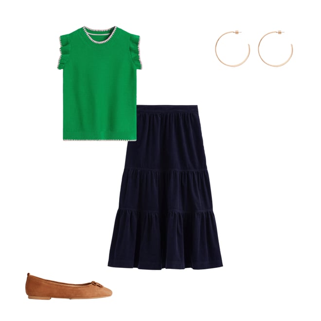 スカート VIVIANO / Tiered Skirt / Navy x Black Viv Cord Tiered Maxi Skirt-Navy | Boden USA