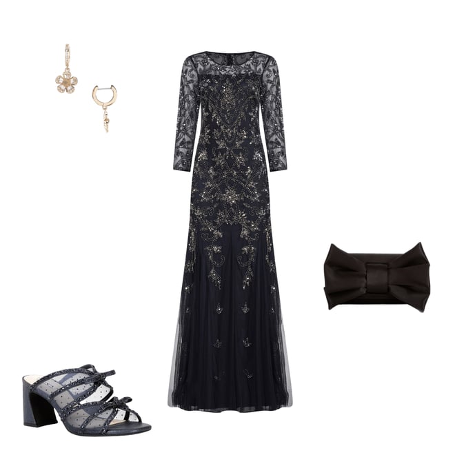 限定アイテム！【Adrianna Papell】Papell Studio Beaded Illu Adrianna Papell Beaded Illusion 3/4 Sleeve Scoop Neck Gown