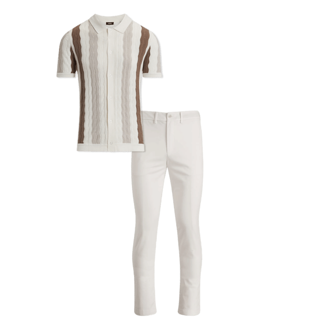 Textured Wavy Striped Cotton-blend Short Sleeve Sweater Polo