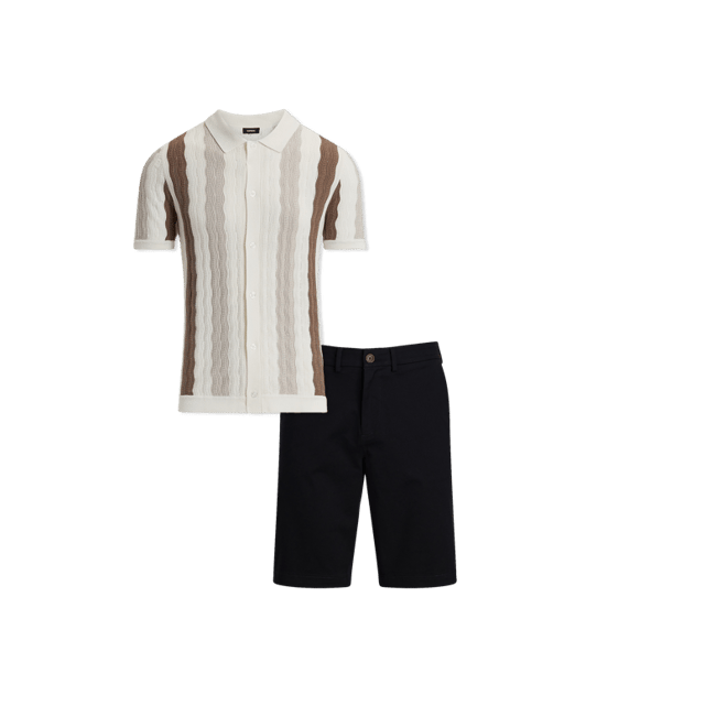 Textured Wavy Striped Cotton-blend Short Sleeve Sweater Polo