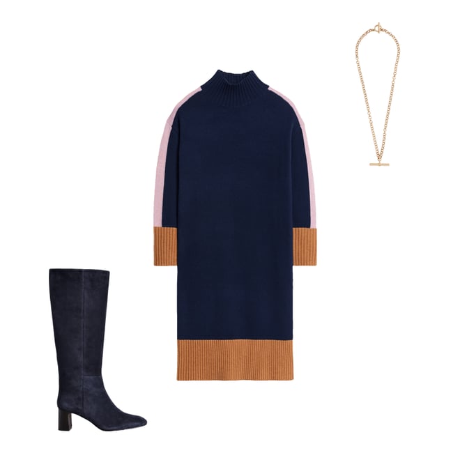 2nd bundle featuring 2 items which compliment Polly Merino Knitted Dress-Navy Colourblock