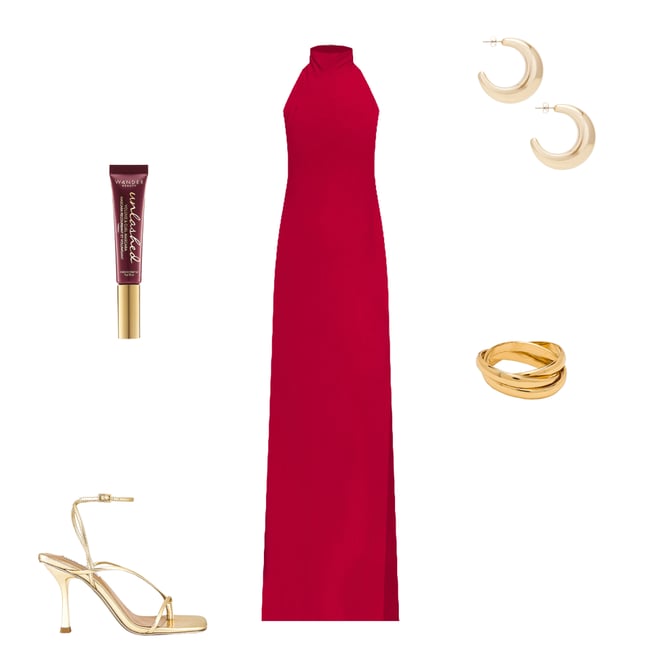 3rd bundle featuring 4 items which compliment Halter Turtleneck Side Slit Gown