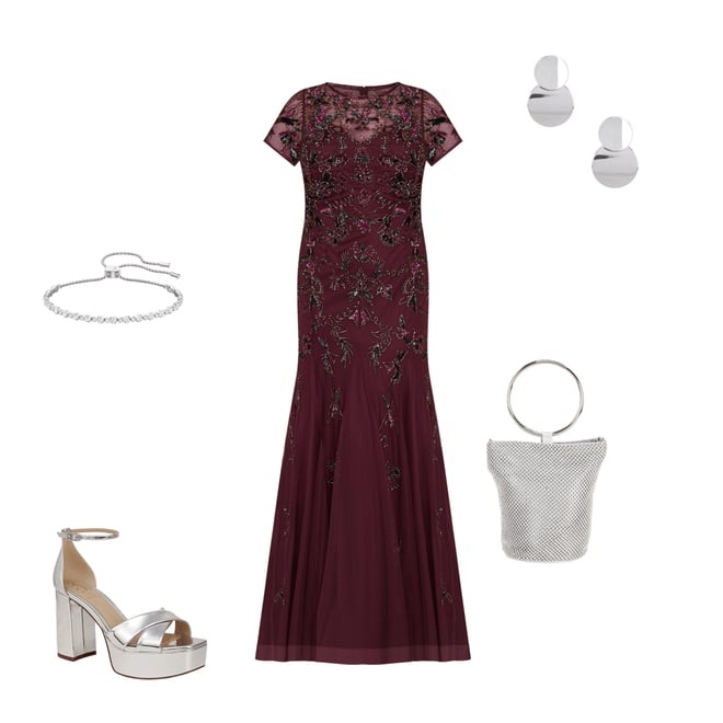 Adrianna papell floral beaded godet gown with short sleeves 2025
