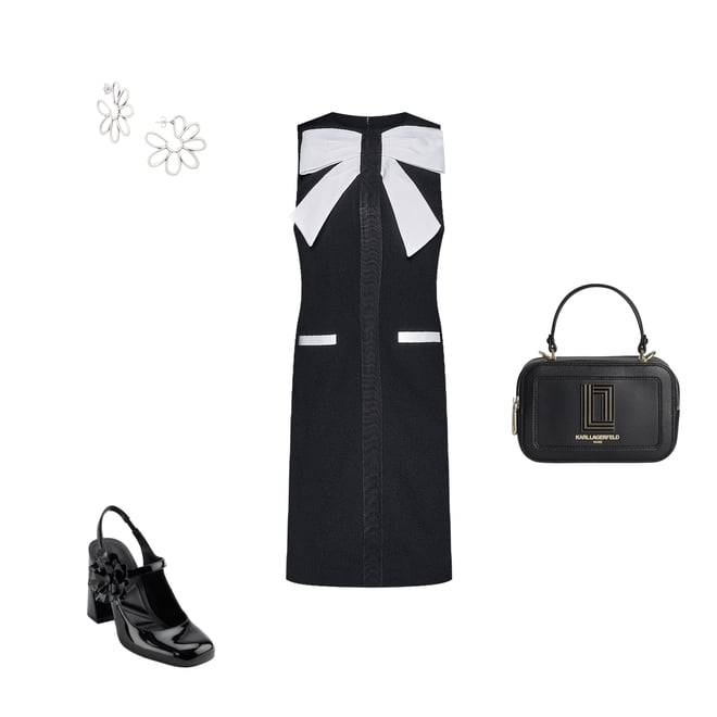 KARL LAGERFELD PARIS Bow Front Scuba Crepe Sheath Dress