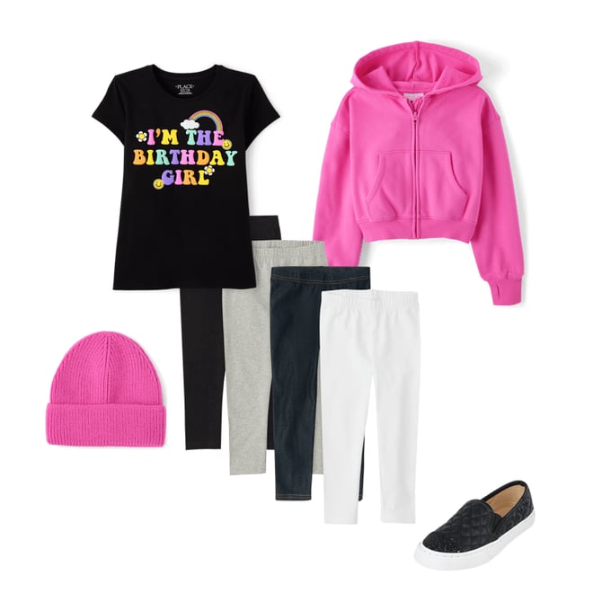 4th bundle featuring 4 items which compliment Girls Rainbow Birthday Girl Graphic Tee