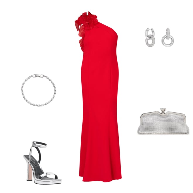Aidan Mattox Organza Ruffle One-Shoulder Sleeveless Long