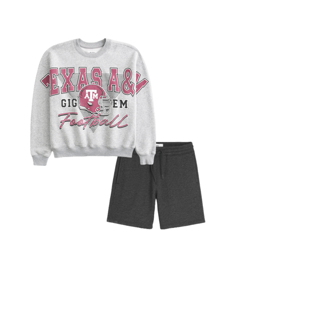 Boxy Texas A&M University Graphic Crew Sweatshirt