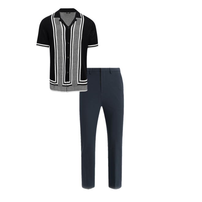 Geo Striped Border Short Sleeve Sweater Polo | Express