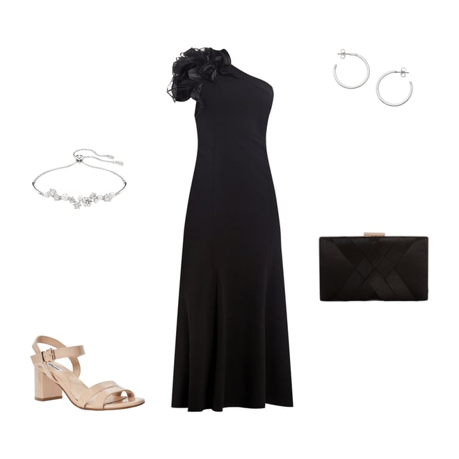 Aidan Mattox Organza Ruffle One-Shoulder Sleeveless Long Column