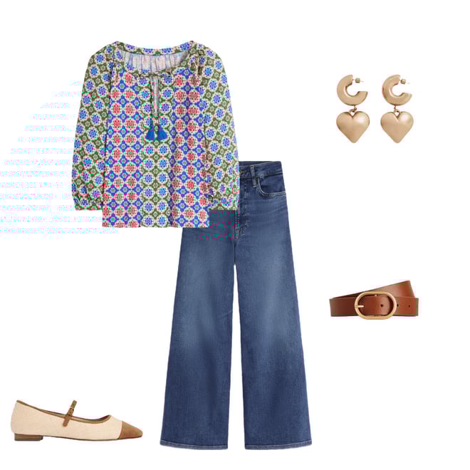 4th bundle featuring 4 items which compliment Blouson Sleeve Raglan Top-Bloom Geo