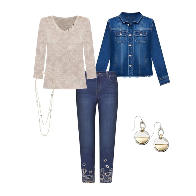 Perfect Stretch Circle Embroidered Girlfriend Straight Ankle Jeans Chico s Off The Rack Chico s Outlet