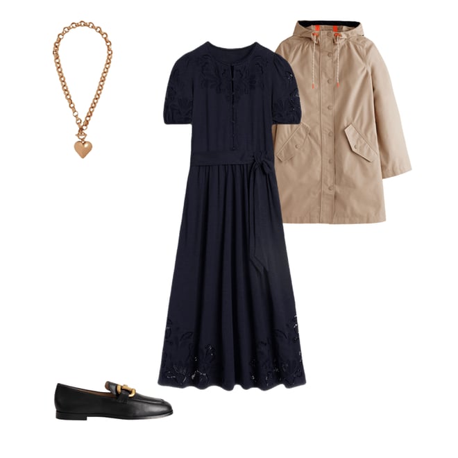 3rd bundle featuring 3 items which compliment Cutwork Detail Midi Dress-Navy