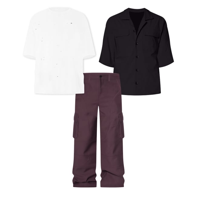 Baggy Cargo Trouser Pants - Burgundy | mnml | shop now