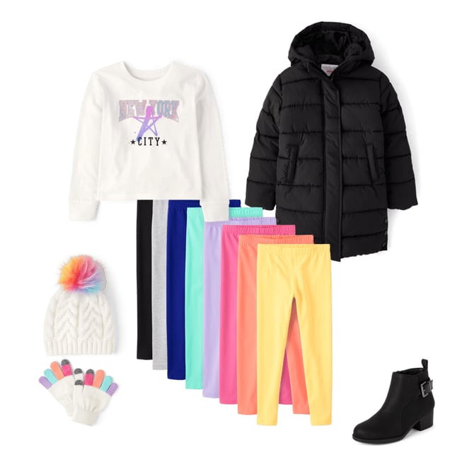 6th bundle featuring 4 items which compliment Girls Quilted Long Puffer Jacket