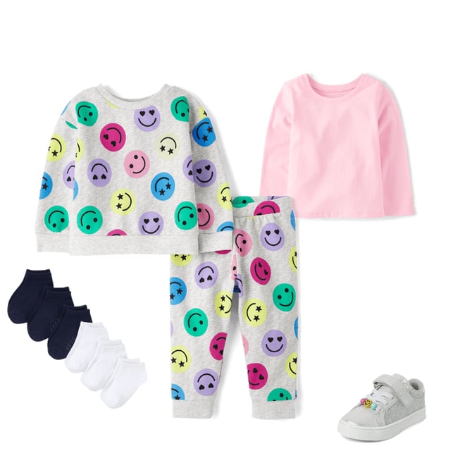 3rd bundle featuring 3 items which compliment Toddler Girls Rainbow Happy Face Fleece 2-Piece Outfit Set