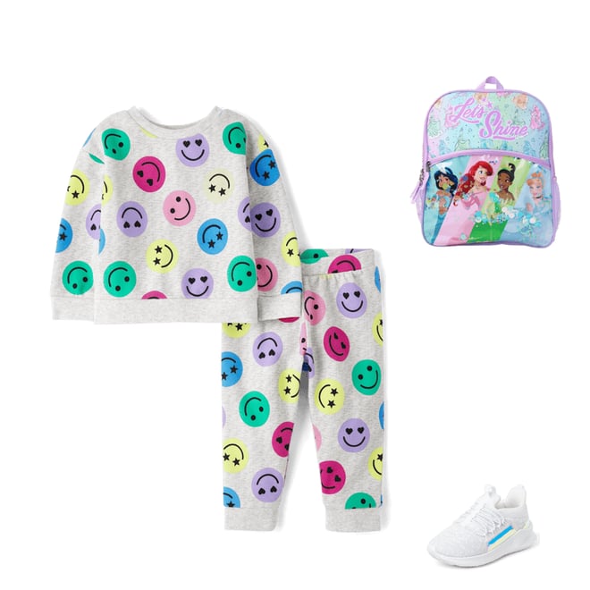 2nd bundle featuring 2 items which compliment Toddler Girls Rainbow Happy Face Fleece 2-Piece Outfit Set