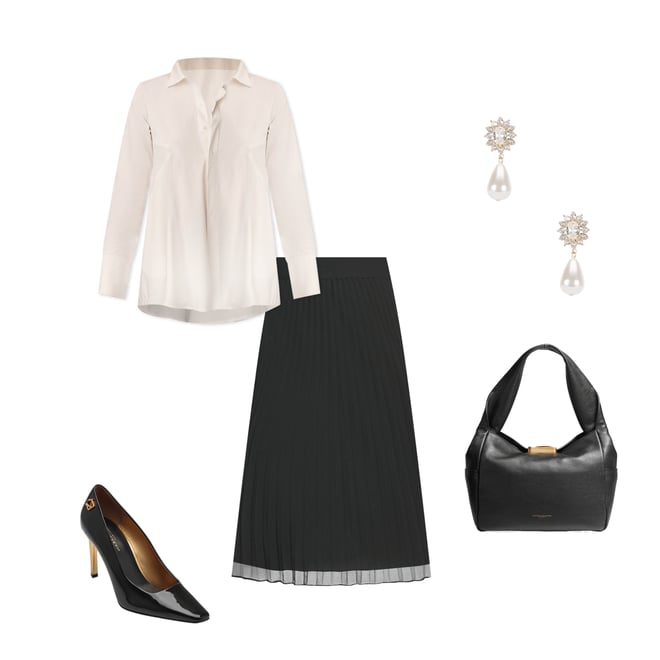 DKNY by Donna Karan Chiffon Pleated Pull-On A-Line Midi Skirt