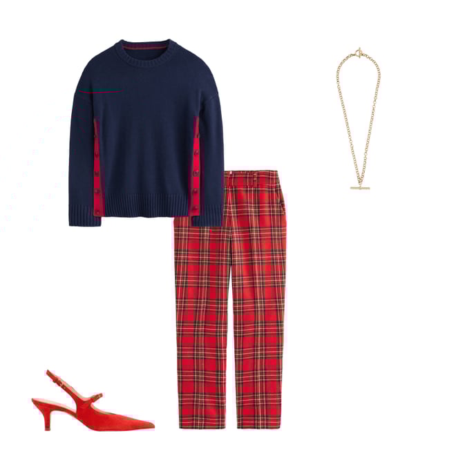 1st bundle featuring 3 items which compliment Kew Wool Blend Trousers-Red and Blue Check