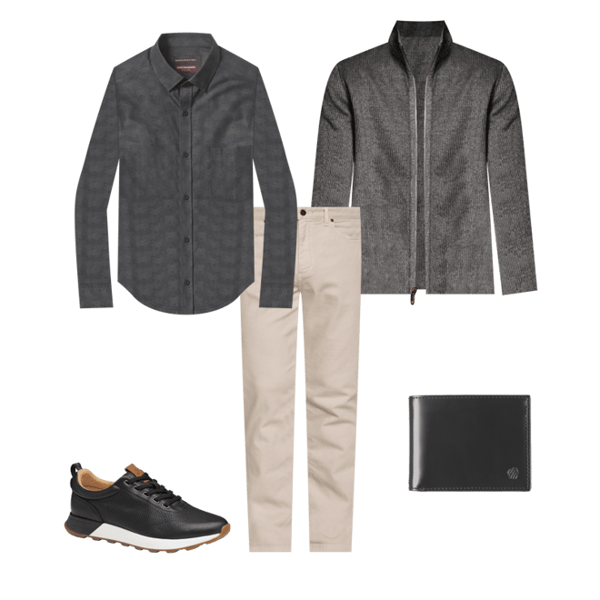 Men's Long-Sleeve Jacquard Shirt in Black Skull | Johnston & Murphy