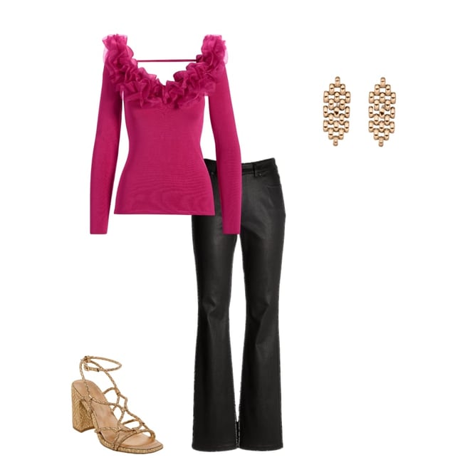 Organza Ruffle V Neck Sweater Raspberry